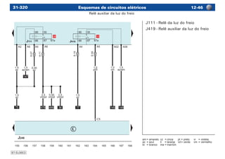 Esquemas de circuitos elétricos 12-4631-320
am	=	amarelo	 cz	 =	cinza	 pt	=	preto	 vi	 =	violeta
az	 =	azul	 lr	 =	laranja	 vd	=	verde	 vm	 =	vermelho
br	 =	branco	 ma	=	marrom
97-EL0653
J111	-	Relê da luz do freio
J419	-	Relê auxiliar da luz do freio
Relê auxiliar da luz do freio
 