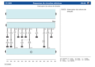 Esquemas de circuitos elétricos 28-4631-320
am	=	amarelo	 cz	 =	cinza	 pt	=	preto	 vi	 =	violeta
az	 =	azul	 lr	 =	laranja	 vd	=	verde	 vm	 =	vermelho
br	 =	branco	 ma	=	marrom
97-EL0669
E423	-	Interruptor da coluna de
direção
Interruptor da coluna de direção
 