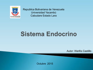 Republica Bolivariana de Venezuela
Universidad Yacambú
Cabudare Estado Lara
Autor: Warllís Castillo
Octubre 2015
 