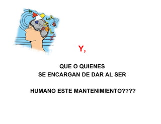 Y,

        QUE O QUIENES
  SE ENCARGAN DE DAR AL SER

HUMANO ESTE MANTENIMIENTO????
 