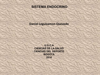 SISTEMA ENDOCRINO
Daniel Leguizamon Quevedo
U.D.C.A
CIENCIAS DE LA SALUD
CIENCIAS DEL DEPORTE
BOGOTÁ
2016
1
 