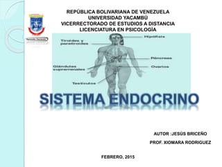 REPÚBLICA BOLIVARIANA DE VENEZUELA
UNIVERSIDAD YACAMBÚ
VICERRECTORADO DE ESTUDIOS A DISTANCIA
LICENCIATURA EN PSICOLOGÍA
AUTOR :JESÚS BRICEÑO
PROF. XIOMARA RODRIGUEZ
FEBRERO, 2015
 