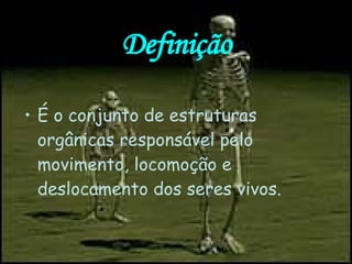 Definição É o conjunto de estruturas orgânicas responsável pelo movimento, locomoção e deslocamento dos seres vivos.  
