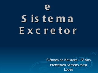 Respiração Celular e Sistema Excretor Ciências da Natureza – 6º Ano Professora Sameiro Mota Lopes 