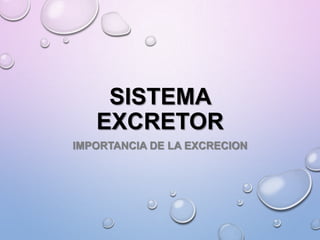 SISTEMA
EXCRETOR
IMPORTANCIA DE LA EXCRECION
 
