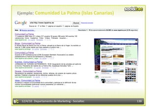 Ejemplo: Comunidad La Palma (Islas Canarias)  




  12/4/10  Departamento de Marke3ng ‐ Socialtec    138 
 