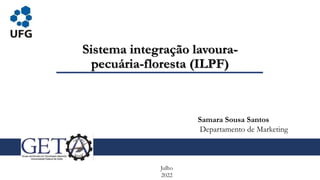 Sistema integração lavoura-
pecuária-floresta (ILPF)
Julho
2022
Samara Sousa Santos
Departamento de Marketing
 
