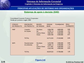 2.16 © 2003 by Prentice Hall
Figura 2-6
Sistemas de apoio à decisão (SAD)
Sistemas de Informação GerencialSistemas de Informação Gerencial
Capítulo 2 Sistemas de Informação na EmpresaCapítulo 2 Sistemas de Informação na Empresa
PRINCIPAIS APLICAÇÕES DE SISTEMAS NAS ORGANIZAÇÕES
 