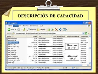 DESCRIPCIÓN DE CAPACIDAD
Almacenar
en DVD
Almacenar
en CD
 