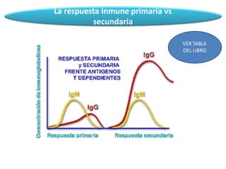 La respuesta inmune primaria vs
secundaria
VER TABLA
DEL LIBRO
 