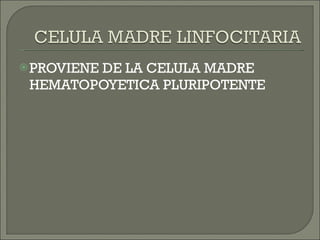 PROVIENE DE LA CELULA MADRE  HEMATOPOYETICA PLURIPOTENTE 