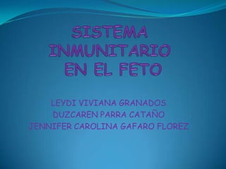 SISTEMA INMUNITARIO EN EL FETO LEYDI VIVIANA GRANADOS DUZCAREN PARRA CATAÑO JENNIFER CAROLINA GAFARO FLOREZ 