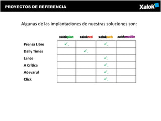 PROYECTOS DE REFERENCIA



      Algunas de las implantaciones de nuestras soluciones son:



       Prensa Libre        .                 .
       Daily Times                  .
       Lance                                  .
       A Crítica                              .
       Adevarul                               .
       Click                                  .
 