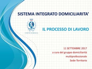 SISTEMA INTEGRATO DOMICILIARITA’
IL PROCESSO DI LAVORO
11 SETTEMBRE 2017
a cura del gruppo domiciliarità
multiprofessionale
Sede-Territorio
 