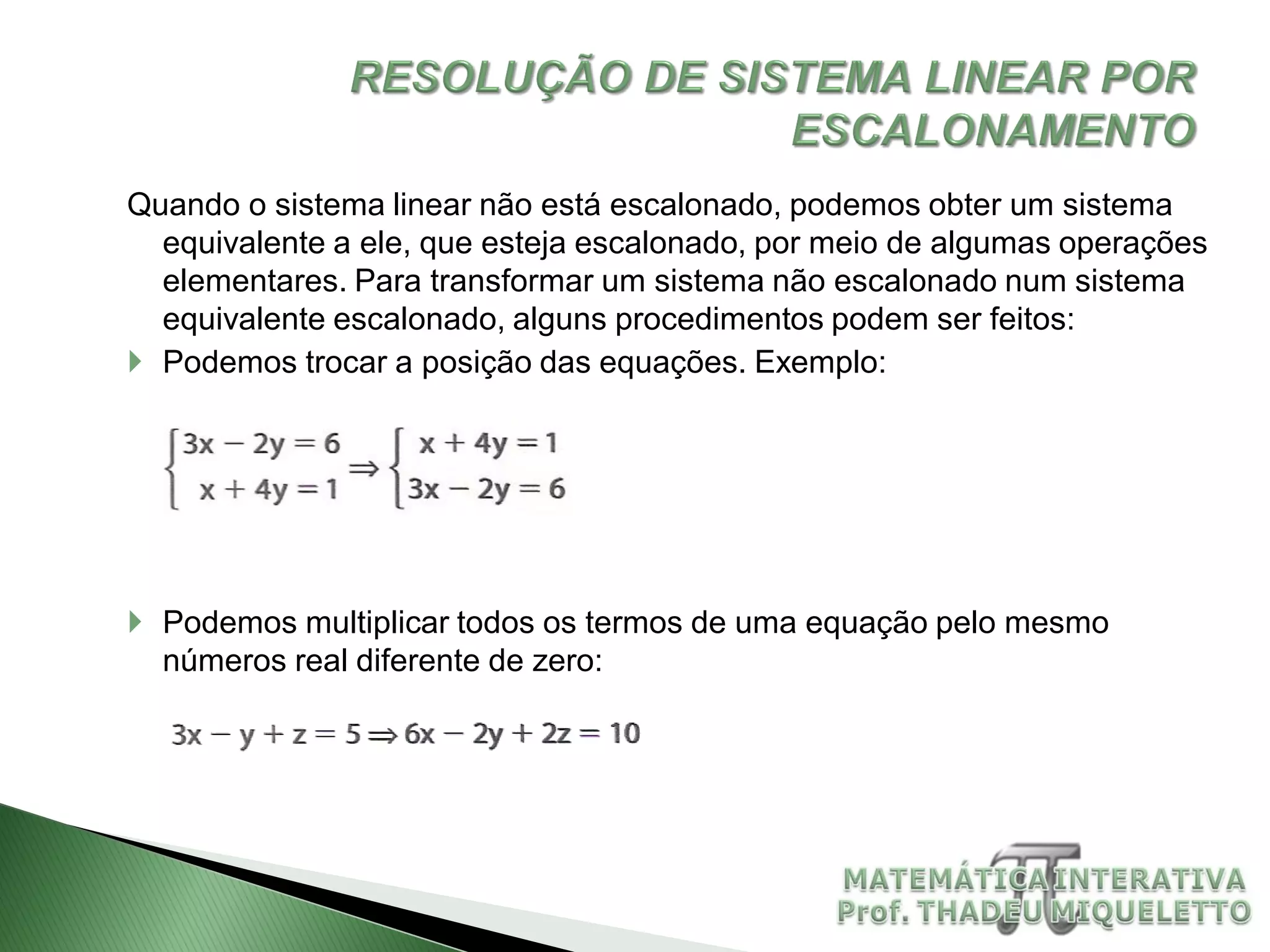 Sistema linear escalonamento | PDF