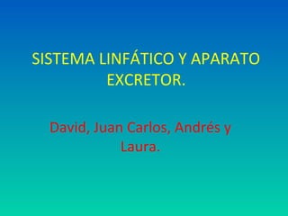 SISTEMA LINFÁTICO Y APARATO
EXCRETOR.
David, Juan Carlos, Andrés y
Laura.
 