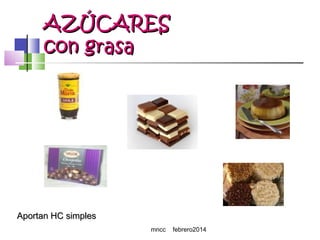 AZÚCARES
con grasa

Aportan HC simples
mncc

febrero2014

 