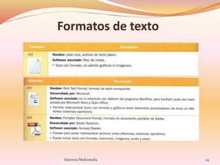 Formatos de texto
24Sistemas Multimedia
 
