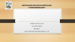 TEJIDO MUSCULAR
LUIS ESCOBAR
QUIMICA
SEGUNDO DE BACHILLERATO A, B
INSTITUCION EDUCATIVA PARTICULAR
“LATINOAMERICANO”
 