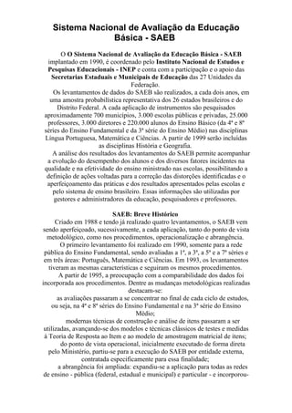 Sistema nacional de avaliação da educação básica | DOC