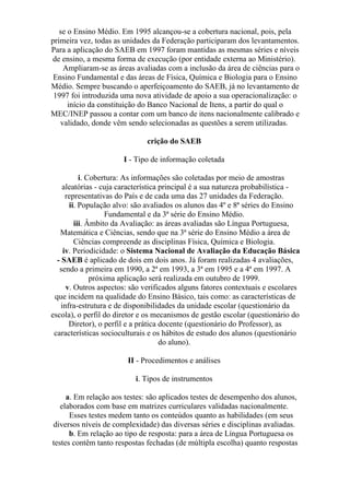 Sistema nacional de avaliação da educação básica | DOC