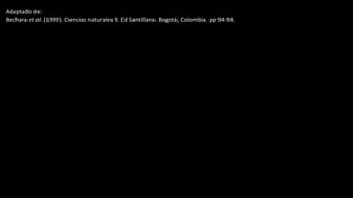 Adaptado de:
Bechara et al. (1999). Ciencias naturales 9. Ed Santillana. Bogotá, Colombia. pp 94-98.
 