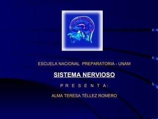 ESCUELA NACIONAL PREPARATORIA - UNAM
                  
      SISTEMA NERVIOSO
        P R E S E N T A:

     ALMA TERESA TÉLLEZ ROMERO
 