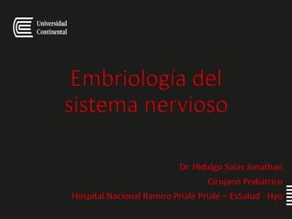 Dr. Hidalgo Salas Jonathan
Cirujano Pediátrico
Hospital Nacional Ramiro Prialé Prialé – EsSalud - Hyo
Embriología del
sistema nervioso
 