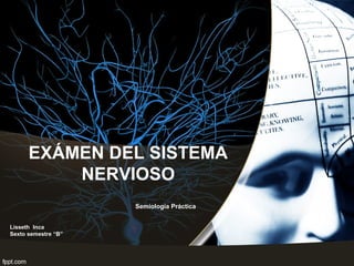EXÁMEN DEL SISTEMA
NERVIOSO
Semiología Práctica
Lisseth Inca
Sexto semestre “B”
 