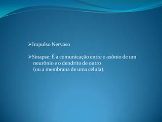  o axônio (ou fibra nervosa)Impulso Nervoso