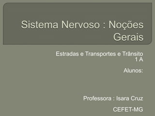 Sistema Nervoso : Noções Gerais Estradas e Transportes e Trânsito  1 A Alunos: Professora : Isara Cruz CEFET-MG 