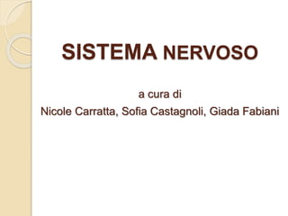 SISTEMA NERVOSO
a cura di
Nicole Carratta, Sofia Castagnoli, Giada Fabiani
 