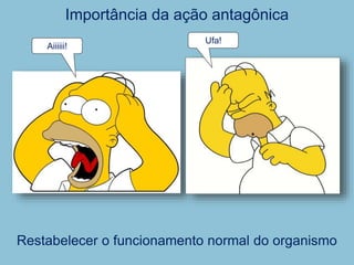 Importância da ação antagônica
Restabelecer o funcionamento normal do organismo
Aiiiiii!
Ufa!
 