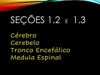 SEÇÕES 1.2 E 1.3
Cérebro
Cerebelo
Tronco Encefálico
Medula Espinal
 