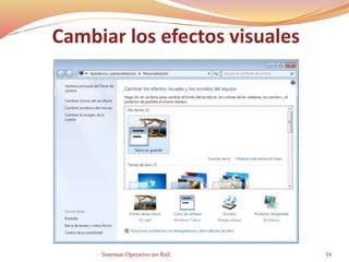 Cambiar los efectos visuales
Sistemas Operativo sin Red. 54
 