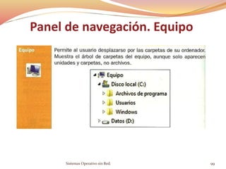 Sistemas Operativo sin Red. 99
Panel de navegación. Equipo
 