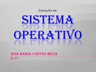 SISTEMA
OPERATIVO
Consulta de:
Ana Marìa Castro Meza
9-1ª
 