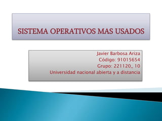 Javier Barbosa Ariza
Código: 91015654
Grupo: 221120_ 10
Universidad nacional abierta y a distancia
 