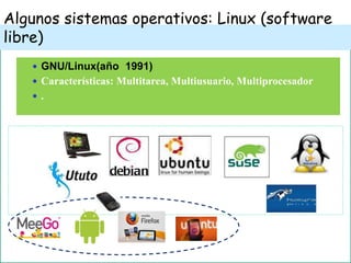 10Prof. Juan Torres
Algunos sistemas operativos: Linux (software
libre)
 GNU/Linux(año 1991)
 Características: Multitarea, Multiusuario, Multiprocesador
 .
 