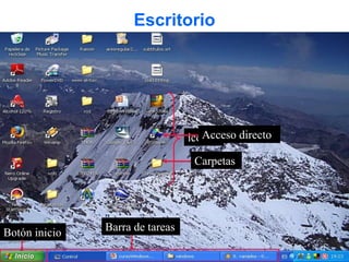 13Prof. Juan Torres
Escritorio
Barra de tareasBotón inicio
iconos
Carpetas
Acceso directo
 