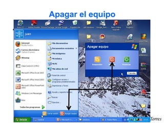 15Prof. Juan Torres
Apagar el equipo
• Menú de Inicio -> Apagar Equipo
 