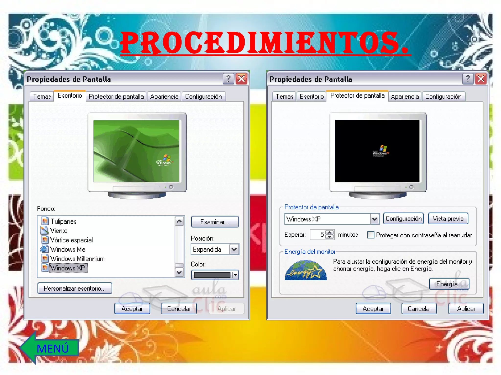 PROCEDIMIENTOS. MENÚ 