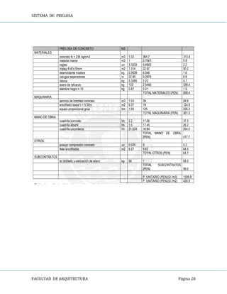 SISTEMA DE PRELOSA
FACULTAD DE ARQUITECTURA Página 28
 