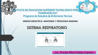 Lic. Paola Pilar Pablo Cerrón
INSTITUTO DE EDUCACION SUPERIOR TECNOLÓGICO PÚBLICO
“HUANCAVELICA”
Programa de Estudios de Enfermería Técnica
UNIDAD DIDACTICA: ANATOMIA Y FISIOLOGIA HUMANA
 