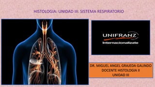 HISTOLOGIA: UNIDAD III: SISTEMA RESPIRATORIO
DR. MIGUEL ANGEL GRAJEDA GALINDO
DOCENTE HISTOLOGIA II
UNIDAD III
 