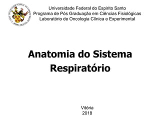 Anatomia do Sistema
Respiratório
Universidade Federal do Espirito Santo
Programa de Pós Graduação em Ciências Fisiológicas
Laboratório de Oncologia Clínica e Experimental
Vitória
2018
 