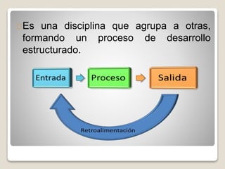 Es una disciplina que agrupa a otras,
formando un proceso de desarrollo
estructurado.
 