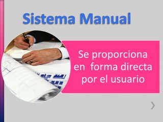 Se proporciona 
en forma directa 
por el usuario 
 