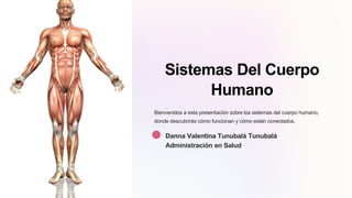 Sistemas Del Cuerpo
Humano
Bienvenidos a esta presentación sobre los sistemas del cuerpo humano,
donde descubrirás cómo funcionan y cómo están conectados.
Danna Valentina Tunubalá Tunubalá
Administración en Salud
 