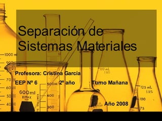 Separación de Sistemas Materiales Profesora: Cristina García EEP Nº 6    2º año    Turno Mañana Año 2008 